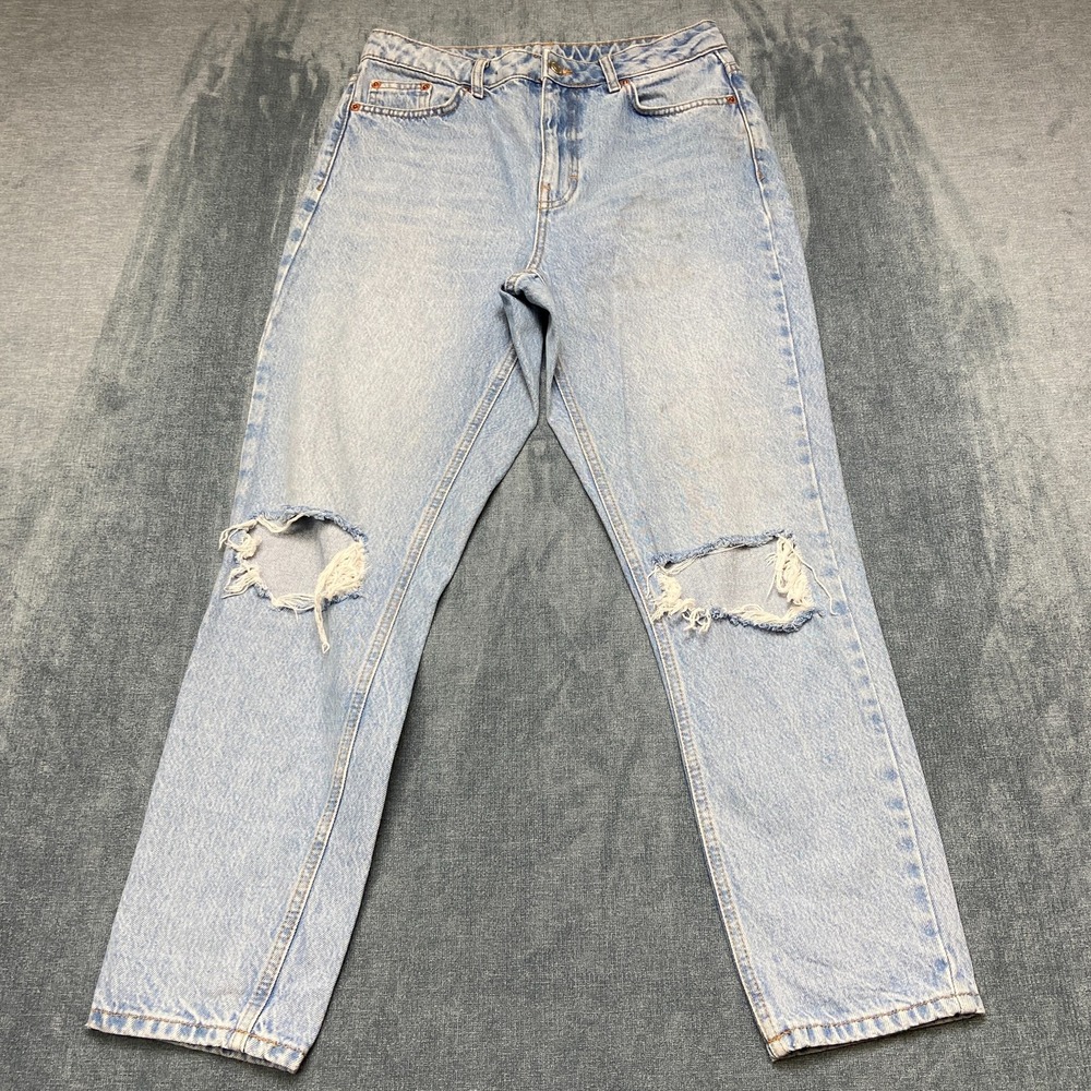 Topshop Jeans Womens 28x26.5 Blue Denim Travel High Rise Distressed Tapered Leg - Picture 6 of 10